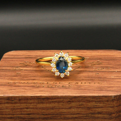 Natural Blue Sapphire Diamond Halo Ring (Ready to be Shipped from Melbourne, Australia)