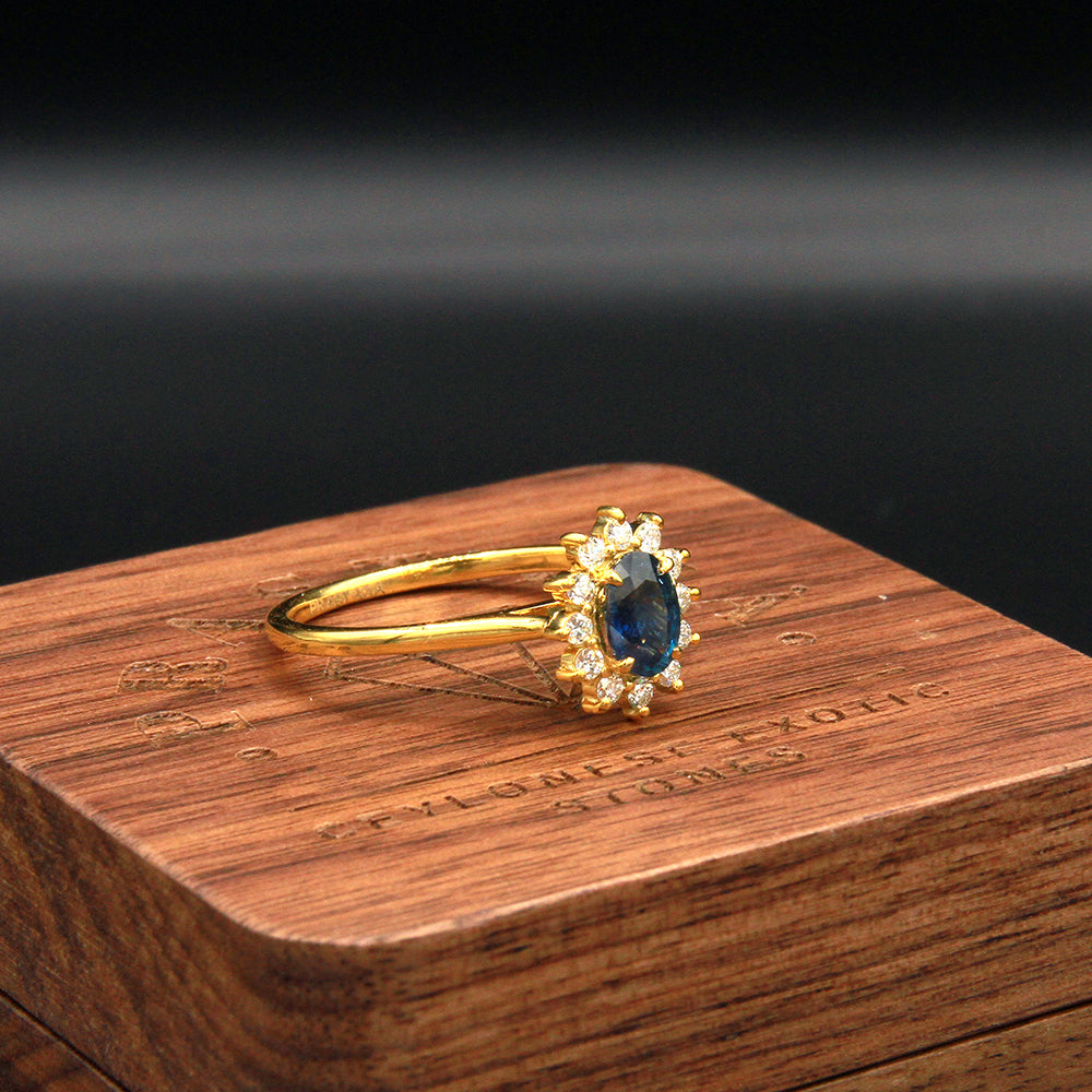 Natural Blue Sapphire Diamond Halo Ring (Ready to be Shipped from Melbourne, Australia)