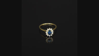 Natural Blue Sapphire Diamond Halo Ring (Ready to be Shipped from Melbourne, Australia)